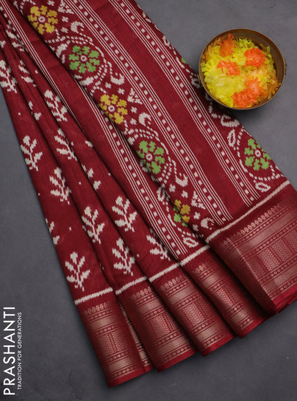Semi dola saree maroon with allover ikat butta prints and zari woven border