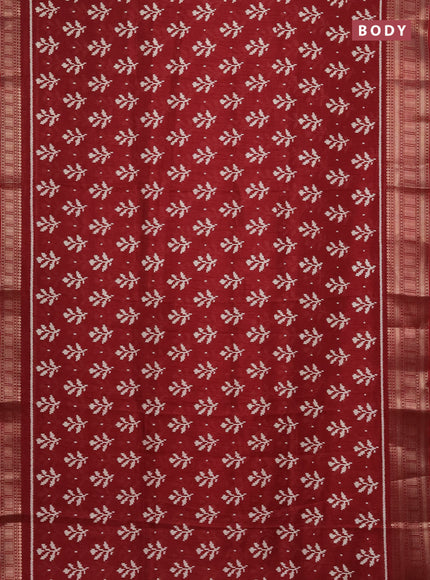 Semi dola saree maroon with allover ikat butta prints and zari woven border