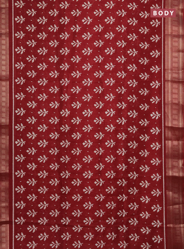 Semi dola saree maroon with allover ikat butta prints and zari woven border