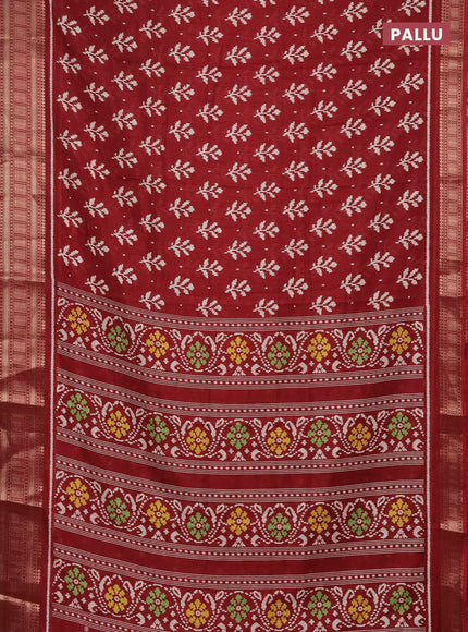 Semi dola saree maroon with allover ikat butta prints and zari woven border