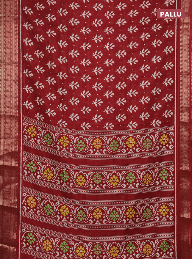 Semi dola saree maroon with allover ikat butta prints and zari woven border