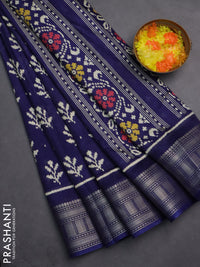 Semi dola saree blue with allover ikat butta prints and zari woven border