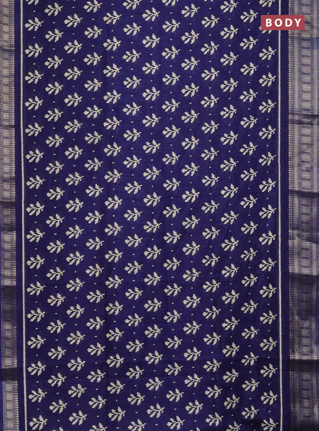 Semi dola saree blue with allover ikat butta prints and zari woven border