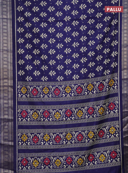 Semi dola saree blue with allover ikat butta prints and zari woven border