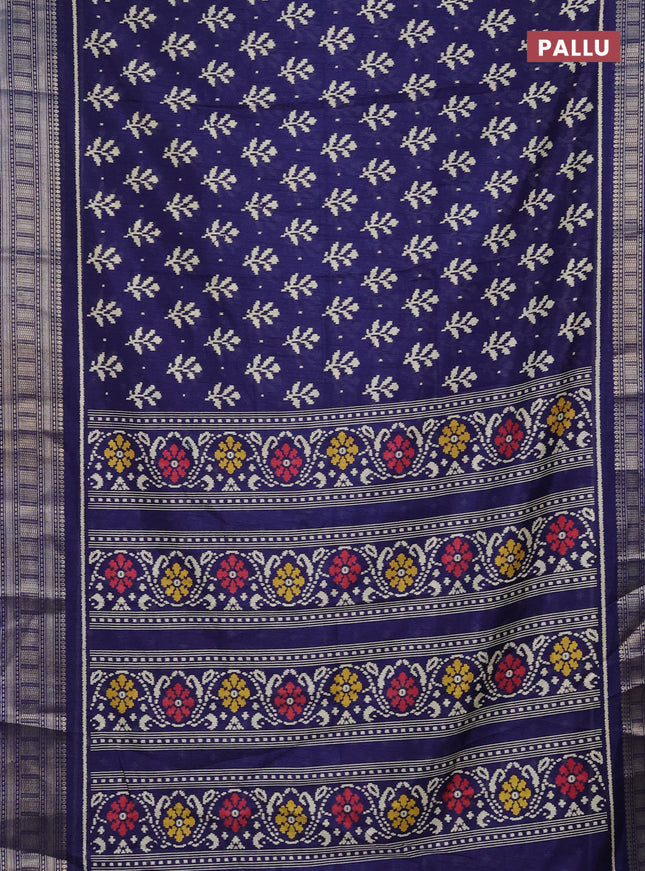 Semi dola saree blue with allover ikat butta prints and zari woven border