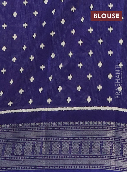 Semi dola saree blue with allover ikat butta prints and zari woven border