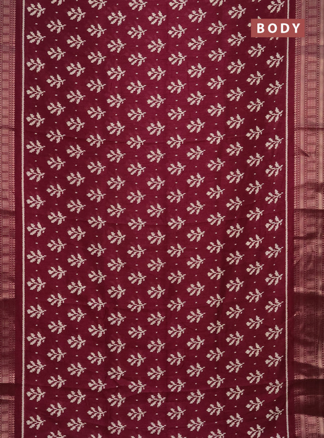 Semi dola saree wine shade with allover ikat butta prints and zari woven border