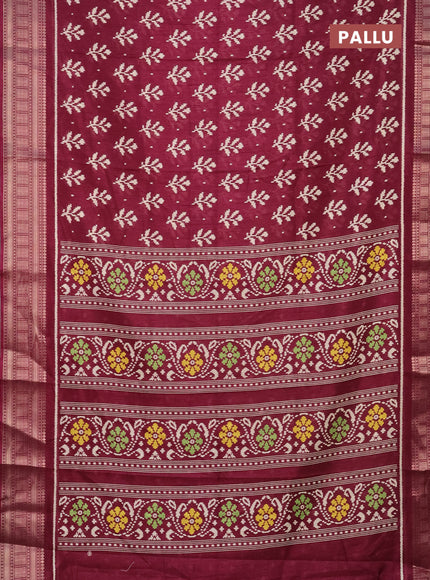 Semi dola saree wine shade with allover ikat butta prints and zari woven border