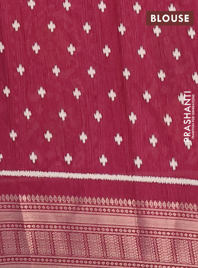 Semi dola saree wine shade with allover ikat butta prints and zari woven border