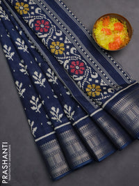 Semi dola saree peacock blue with allover ikat butta prints and zari woven border