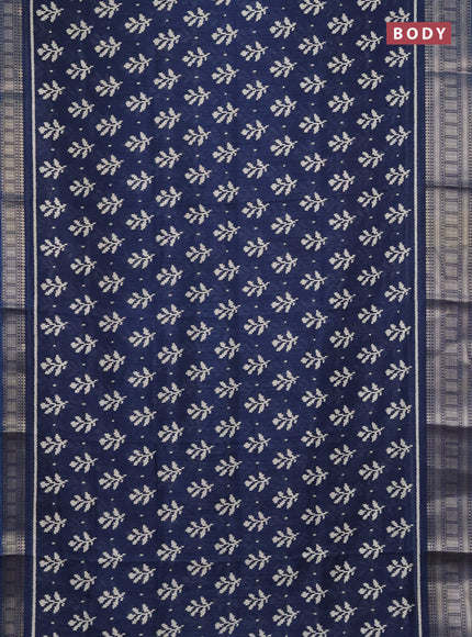 Semi dola saree peacock blue with allover ikat butta prints and zari woven border