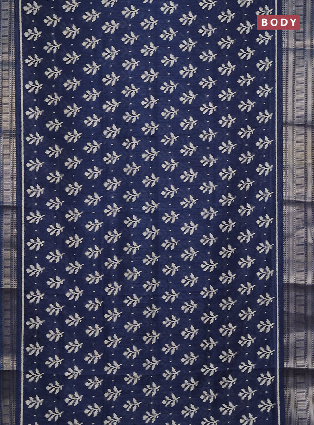 Semi dola saree peacock blue with allover ikat butta prints and zari woven border