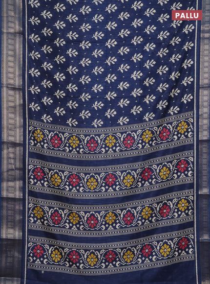 Semi dola saree peacock blue with allover ikat butta prints and zari woven border