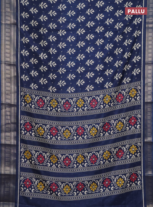 Semi dola saree peacock blue with allover ikat butta prints and zari woven border