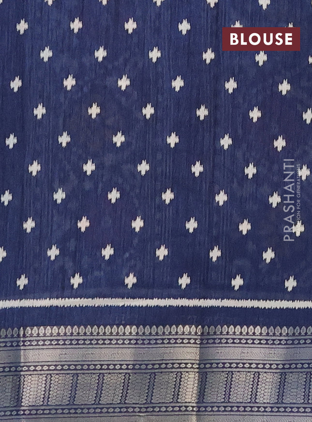 Semi dola saree peacock blue with allover ikat butta prints and zari woven border