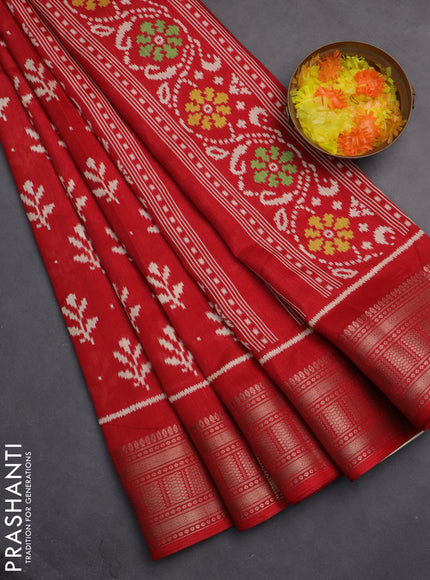 Semi dola saree red with allover ikat butta prints and zari woven border