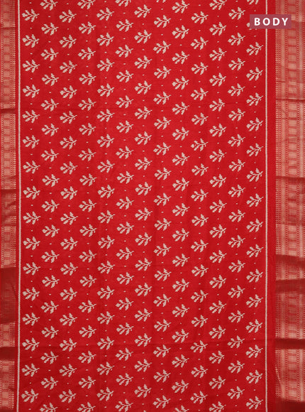 Semi dola saree red with allover ikat butta prints and zari woven border