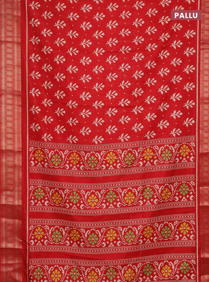 Semi dola saree red with allover ikat butta prints and zari woven border