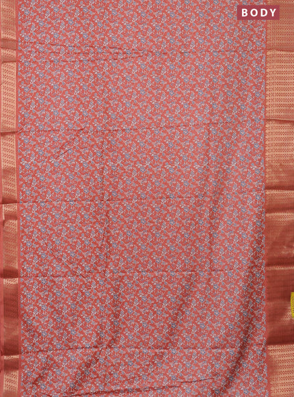 Semi dola saree peach shade with allover prints and zari woven border