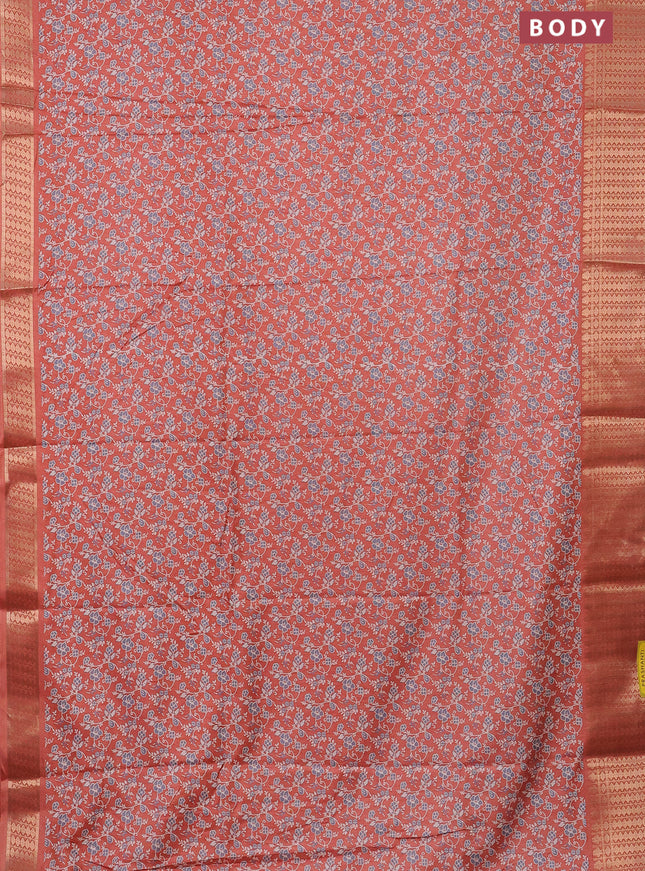 Semi dola saree peach shade with allover prints and zari woven border