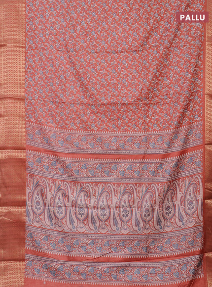 Semi dola saree peach shade with allover prints and zari woven border