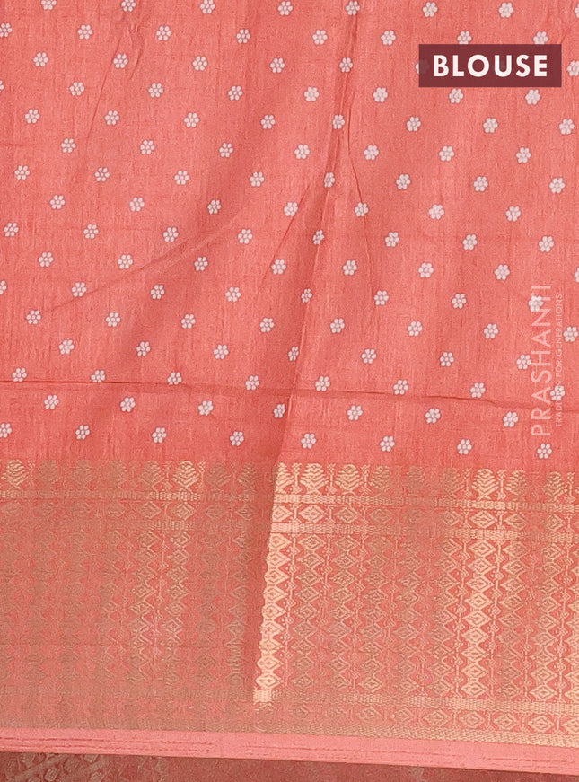 Semi dola saree peach shade with allover prints and zari woven border
