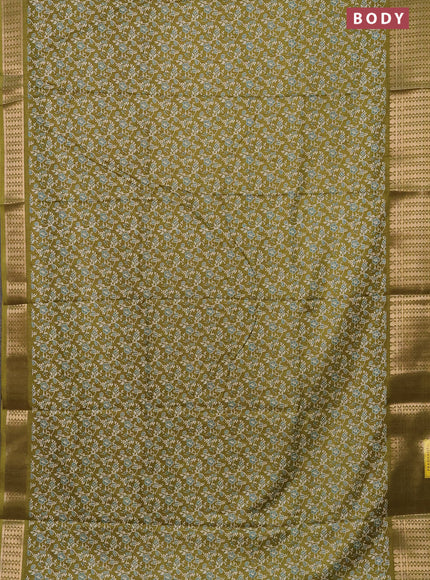 Semi dola saree mehendi green with allover prints and zari woven border