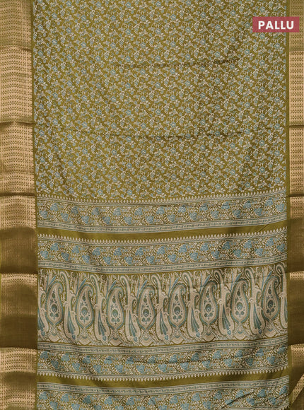 Semi dola saree mehendi green with allover prints and zari woven border