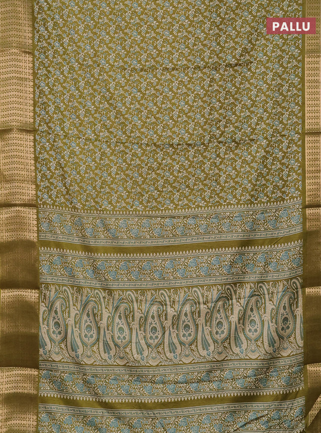 Semi dola saree mehendi green with allover prints and zari woven border