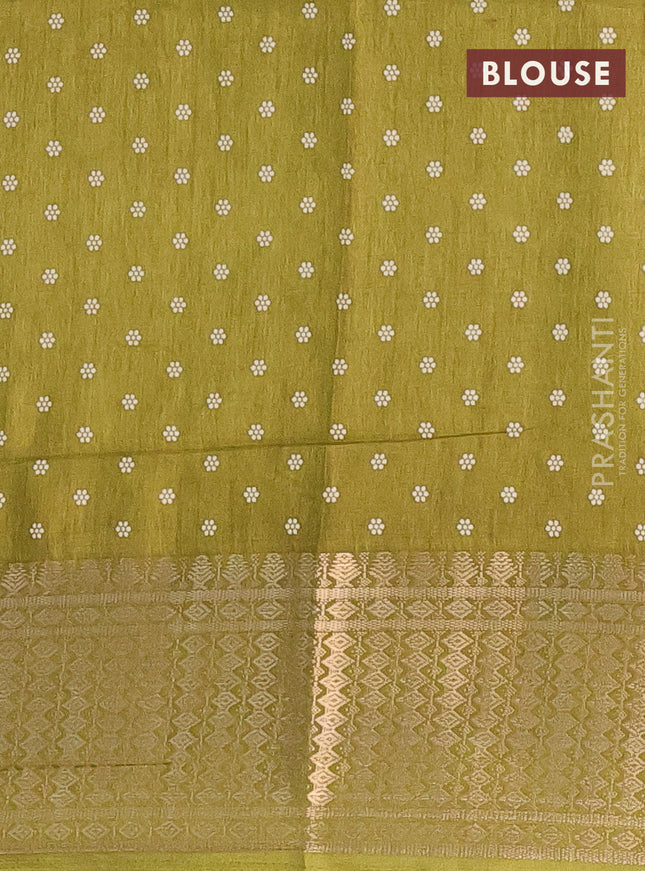 Semi dola saree mehendi green with allover prints and zari woven border