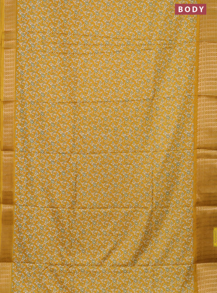 Semi dola saree mustard yellow with allover prints and zari woven border