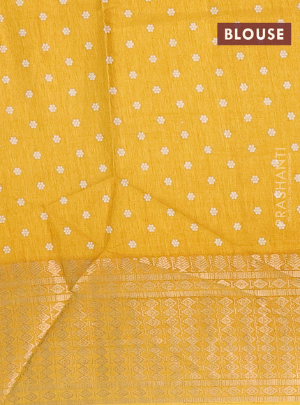 Semi dola saree mustard yellow with allover prints and zari woven border