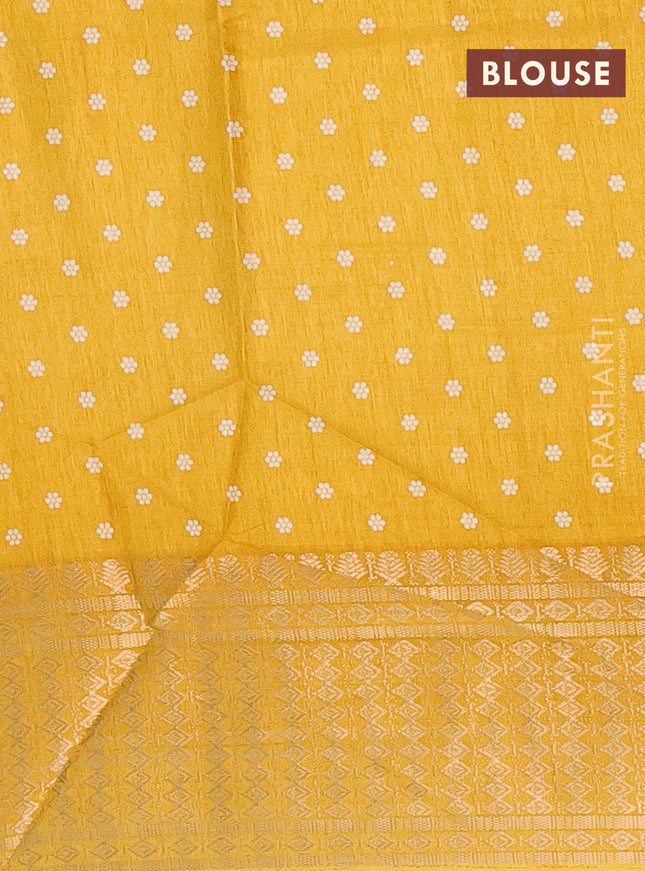 Semi dola saree mustard yellow with allover prints and zari woven border