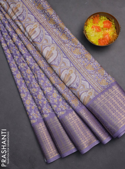 Semi dola saree lavender with allover prints and zari woven border