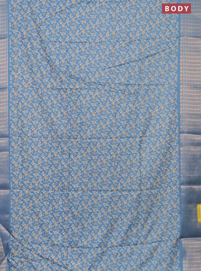 Semi dola saree cs blue with allover prints and zari woven border