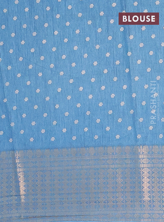 Semi dola saree cs blue with allover prints and zari woven border