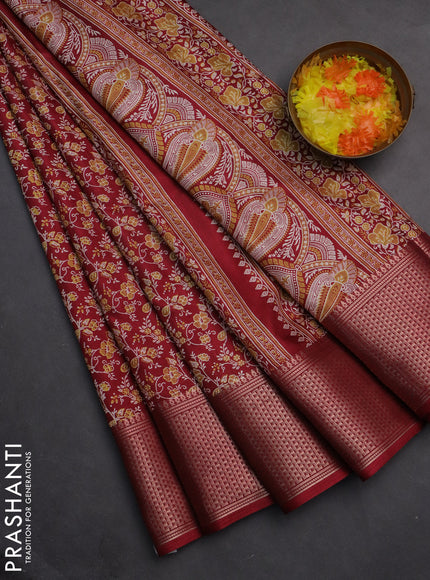 Semi dola saree maroon with allover prints and zari woven border
