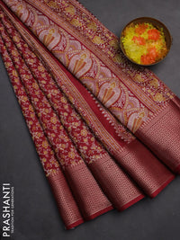 Semi dola saree maroon with allover prints and zari woven border