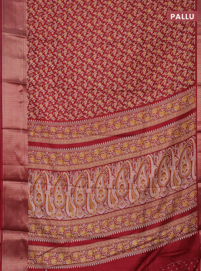 Semi dola saree maroon with allover prints and zari woven border