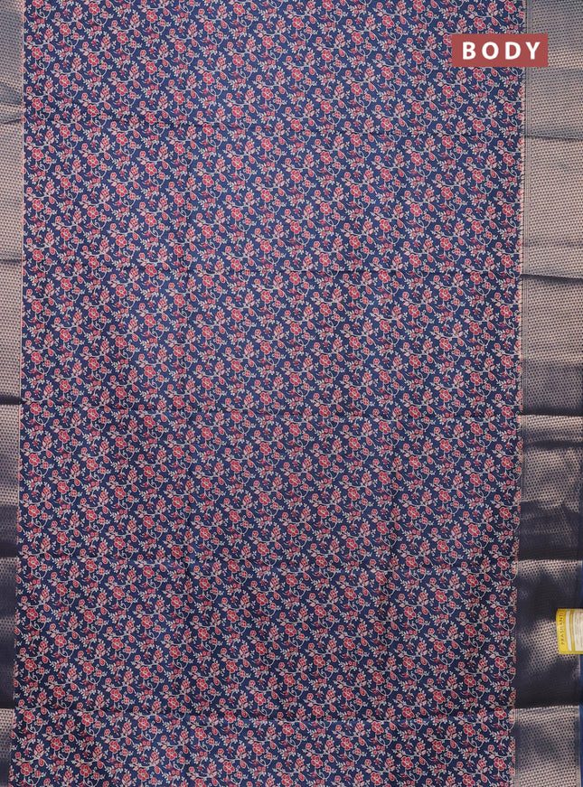 Semi dola saree peacock blue with allover prints and zari woven border