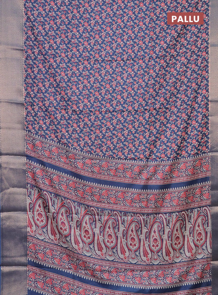 Semi dola saree peacock blue with allover prints and zari woven border