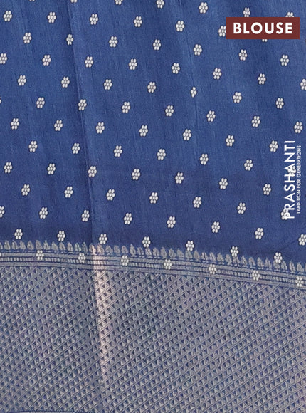 Semi dola saree peacock blue with allover prints and zari woven border