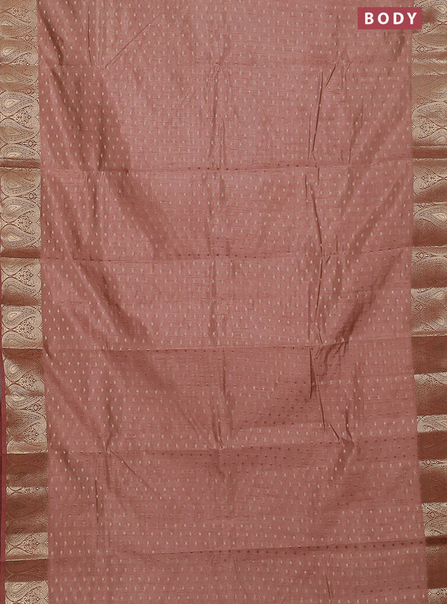 Semi raw silk saree pastel peach with allover zari woven 1000 buttas and paisley zari woven border