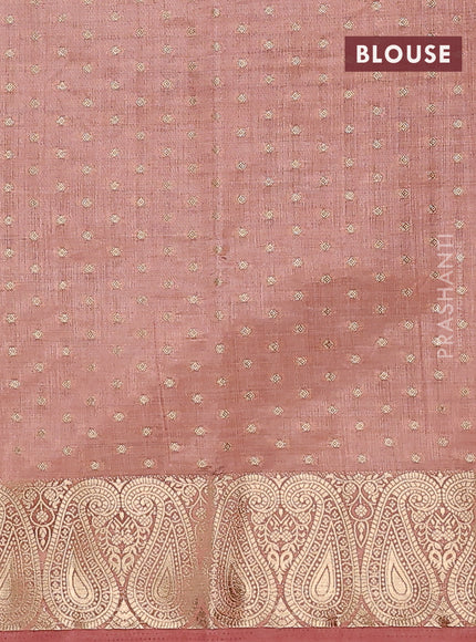 Semi raw silk saree pastel peach with allover zari woven 1000 buttas and paisley zari woven border