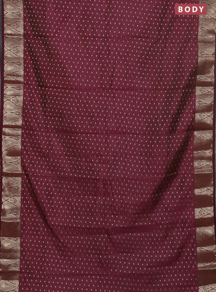 Semi raw silk saree wine with allover zari woven 1000 buttas and paisley zari woven border