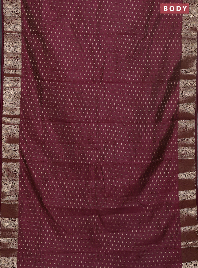 Semi raw silk saree wine with allover zari woven 1000 buttas and paisley zari woven border