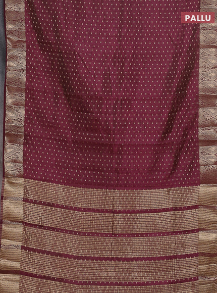 Semi raw silk saree wine with allover zari woven 1000 buttas and paisley zari woven border