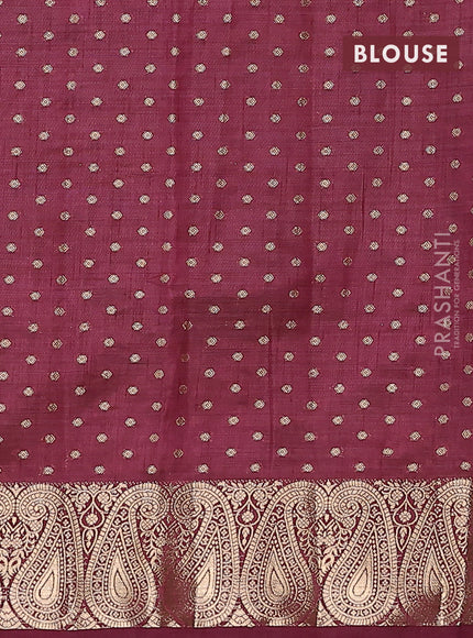 Semi raw silk saree wine with allover zari woven 1000 buttas and paisley zari woven border