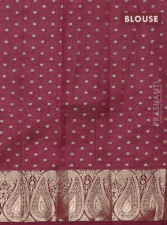 Semi raw silk saree wine with allover zari woven 1000 buttas and paisley zari woven border