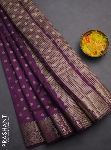 Semi raw silk saree violet with allover zari woven 1000 buttas and zari woven border